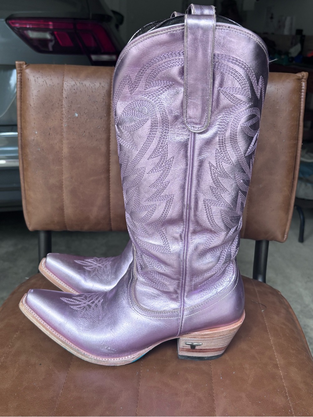 Metallic Lavender Western Heeled Boots - Women
